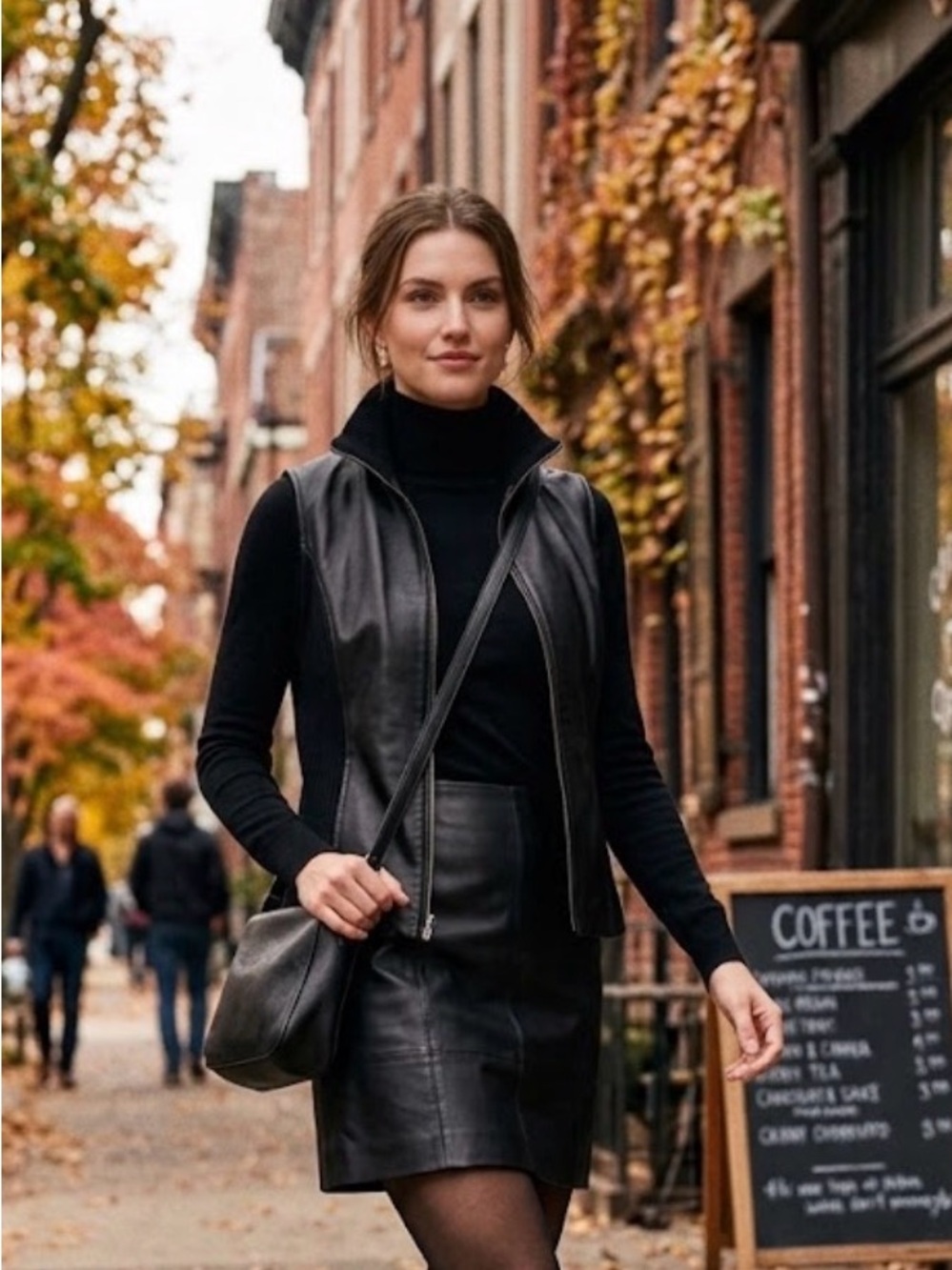 Jones New York Genuine Leather & Merino Wool Knit Front Zip Vest